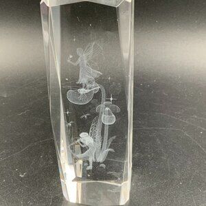 3D Laser Etched Fantasy Mythical Fairies, Flowers & Horns Glass Prism 6 1/2"